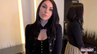 Skinny Inked Brunette Ashley Wolf Rubs Her Pussy And Tits With A Big Dildo!