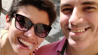 Quickie! Going for a walk with a cum mouthful!